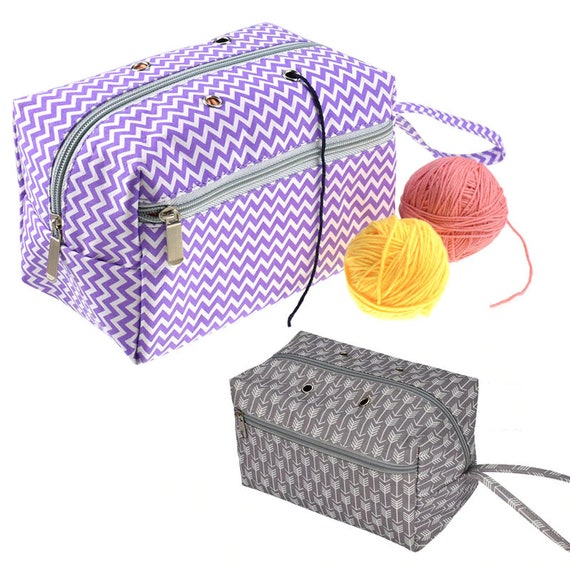 Protable Storage Bag Portable DIY Crocheting Knitting Organizer Yarn Thread Storage Bag with Hole Grey S