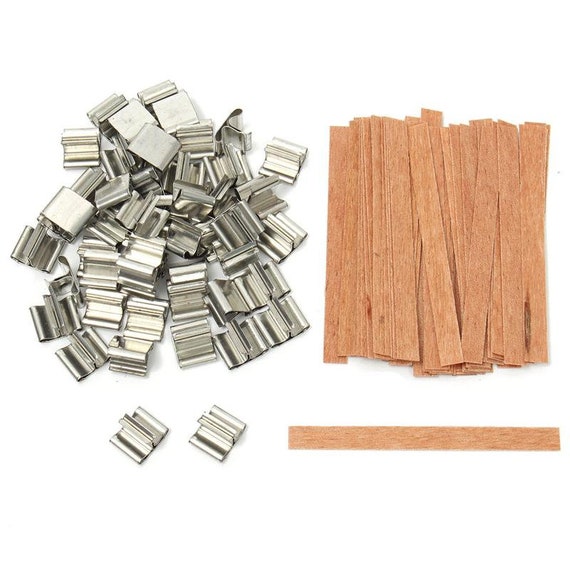 50pcs Wood Candle Wicks Base Stand Iron Clip Set for Wax Candle Making Supplies