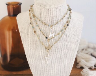 Large Studded Electric Lightning Bolt Rosary Necklace