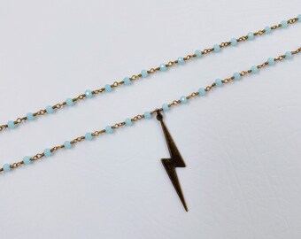 Large Studded Electric Lightning Bolt Rosary Necklace