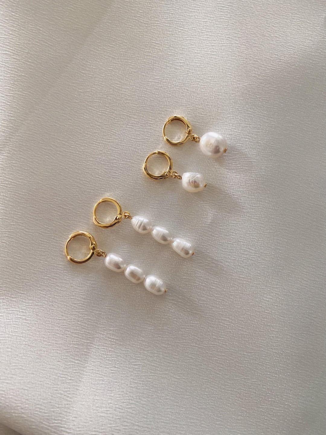 Fish & Pearl Huggie Earrings