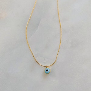 Sky Blue Gold Wrapped Evil Eye Necklace