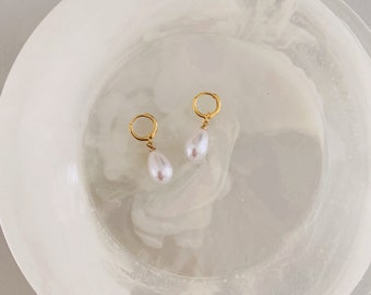 Pearl Huggie Drop Earrings