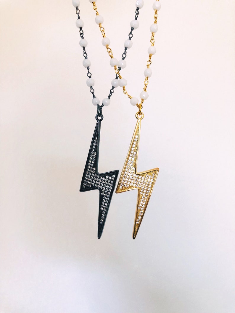 Large Studded Electric Lightning Bolt Rosary Necklace