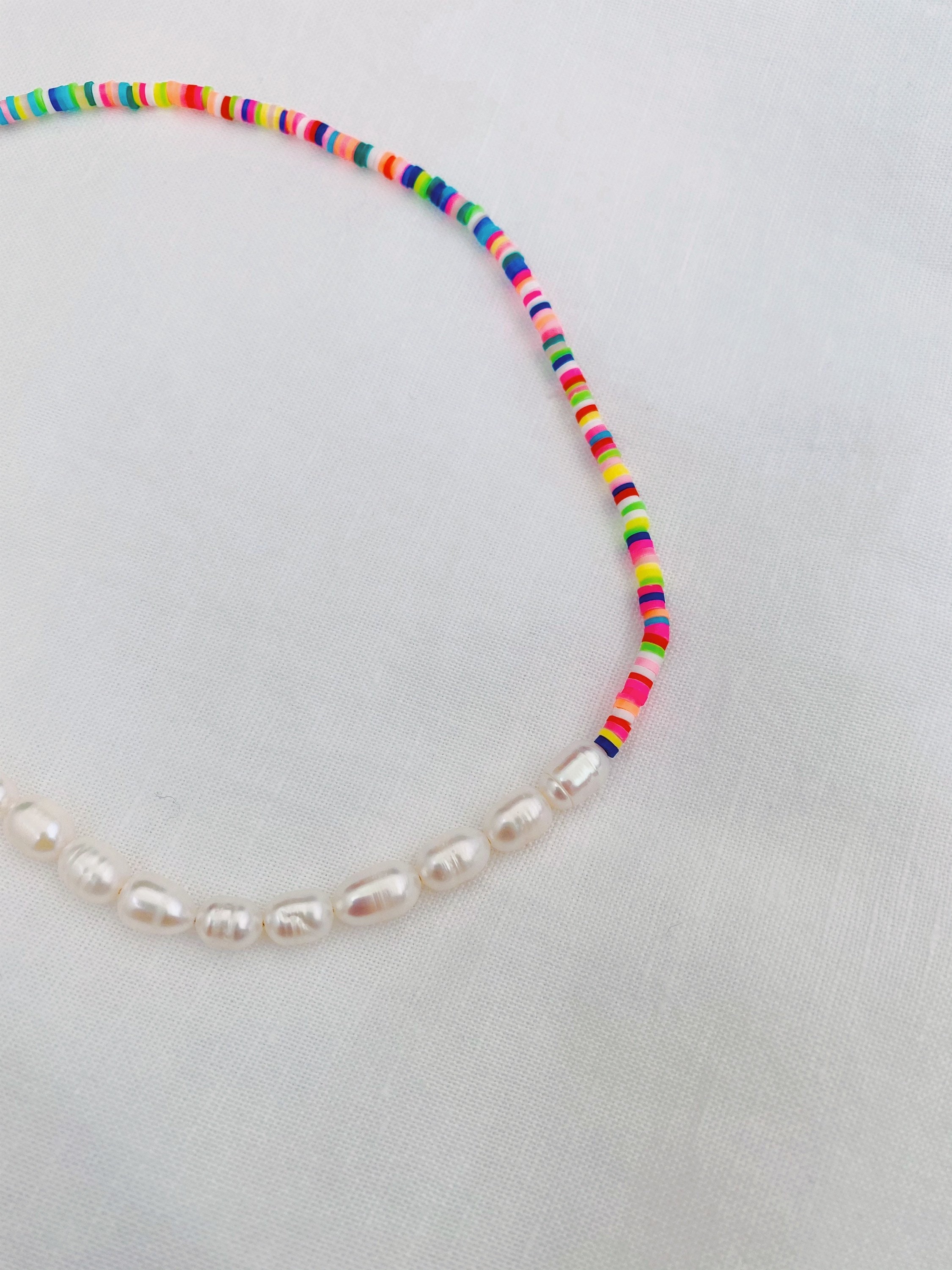 Mini Rainbow Beaded Pearl Necklace | Etsy
