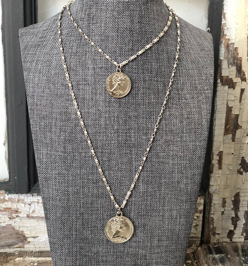 Unique Vintage Renewal Silver Coin Chain Necklace Set