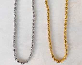 Twisted Rope Statement Chain Necklace in Gold or Silver