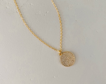 Diamond Coin Pendant Necklace in Gold or Silver