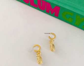 Gold Pineapple Hoop Earrings