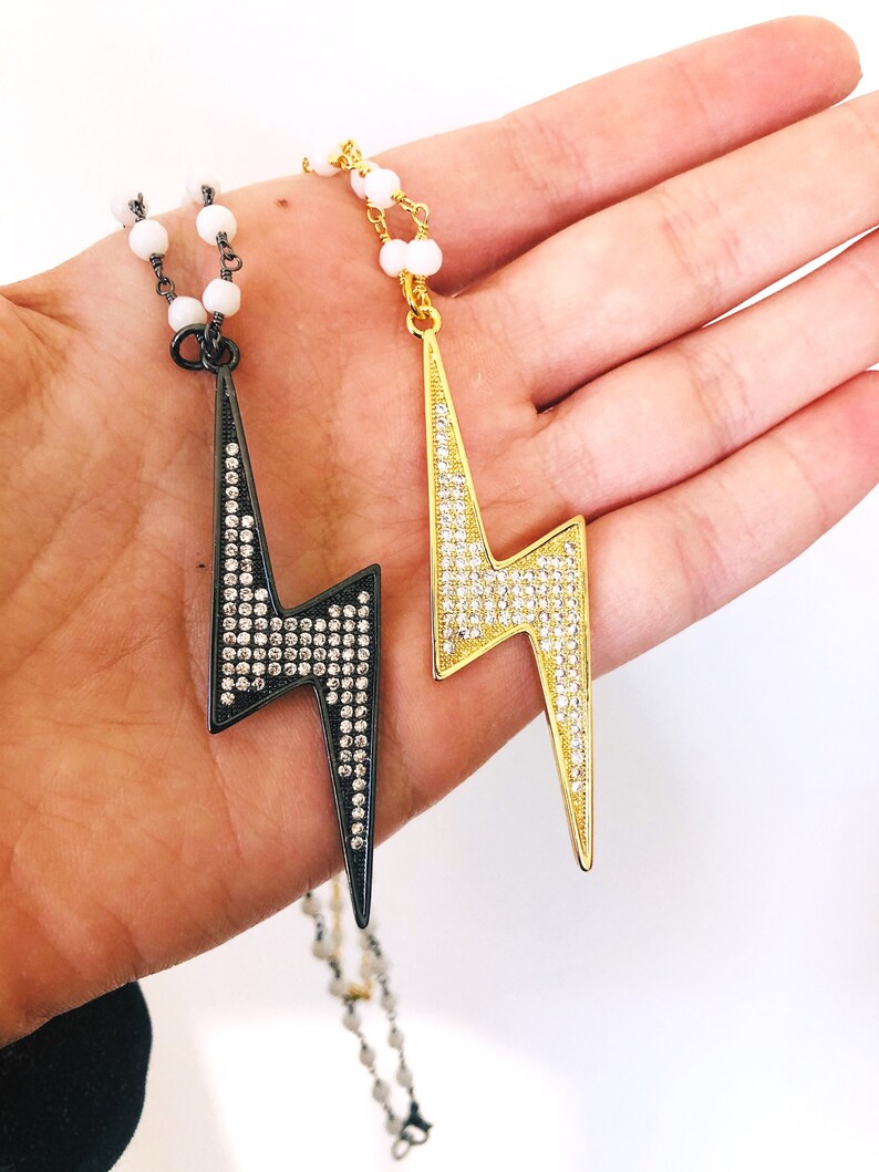 Large Studded Electric Lightning Bolt Rosary Necklace