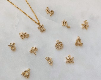 Astrology Zodiac Symbols Diamond Charm Necklace in Gold or Silver