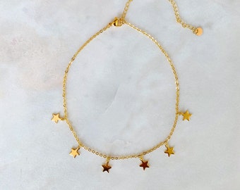 Gold Dangle Star Choker Necklace