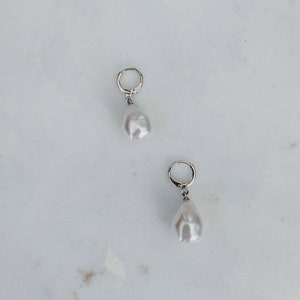 Natural Pearl Huggie Earrings Silver