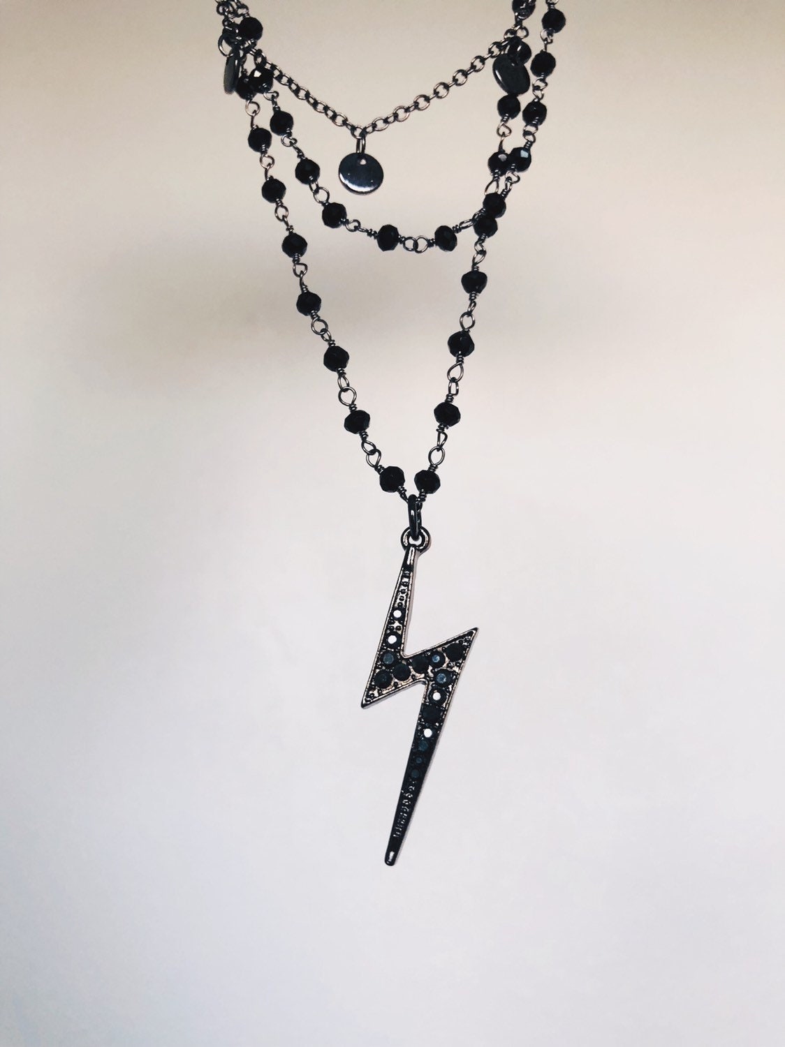 Large Studded Electric Lightning Bolt Rosary Necklace