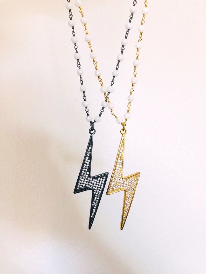 Large Studded Electric Lightning Bolt Rosary Necklace