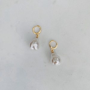 Natural Pearl Huggie Earrings Gold