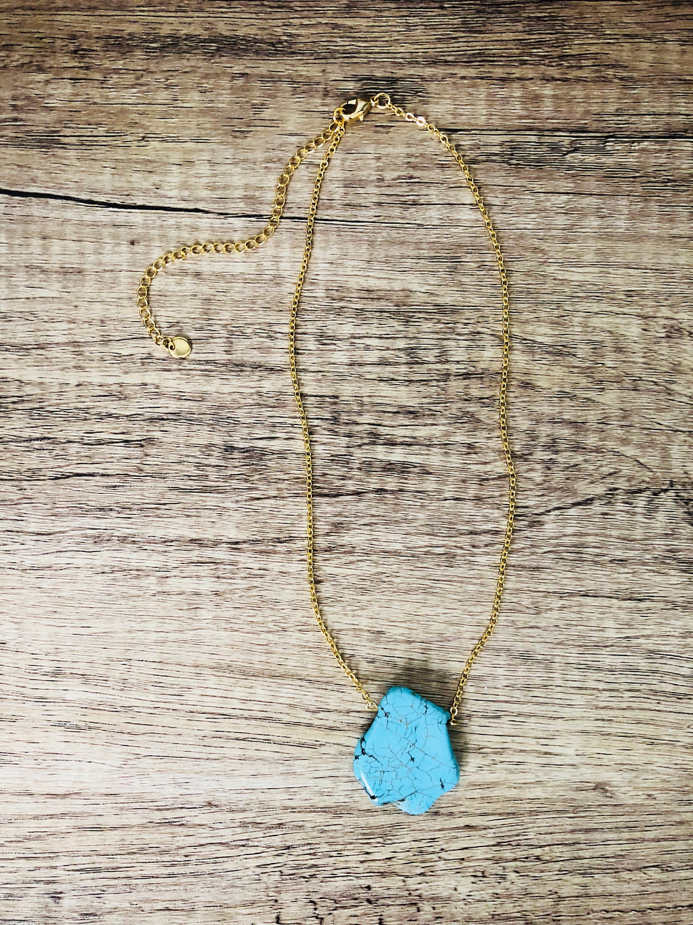 Gold Chain Blue Stone Pendant Necklace