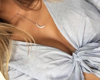 Silber oder Gold Kette Mond Drop Choker Halskette, Boho Halskette, Silber Charm Boho Choker