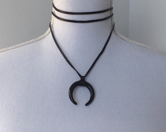 Black Crescent Horn Wrap Choker Necklace