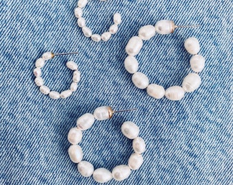 Freshwater Pearl Hoop Earrings Mini or Large