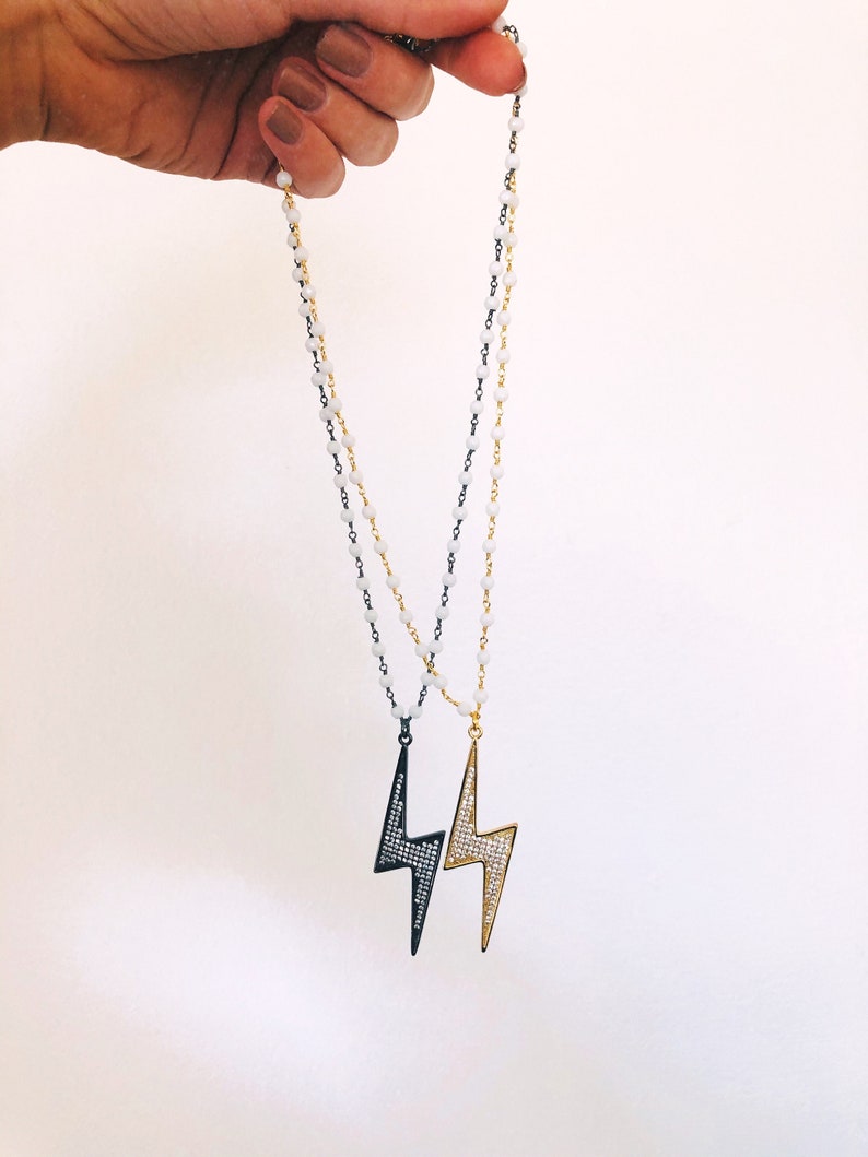Large Studded Electric Lightning Bolt Rosary Necklace