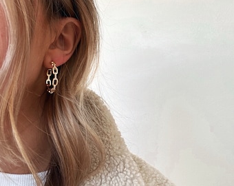 Gold Diamond Chain Link Hoop Earrings
