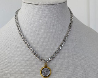 Mixed Metals Medallion Coin Necklace