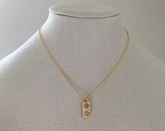 Gold Diamond Studded Soda Tab Pendant Necklace