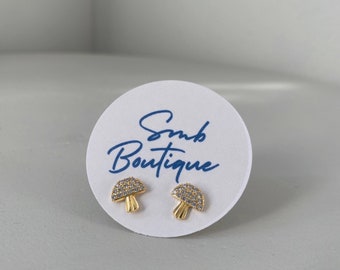 Gold Diamond Mushroom Stud Earrings