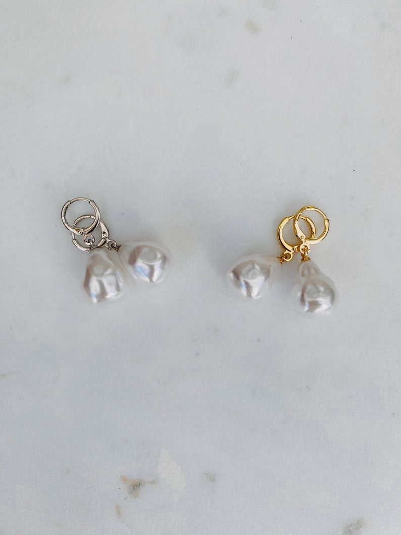 Natural Pearl Huggie Earrings image 7