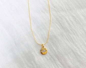 Diamond Studded Evil Eye Mini Coin Necklace