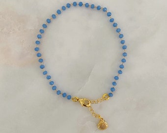 Bright Blue Beaded Anklet, Beaded Ankle Bracelet Chain