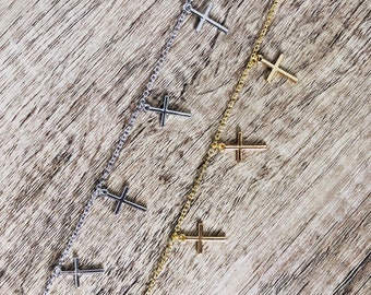 Trendy Gold or Silver Dangle Cross Choker Chain Necklace