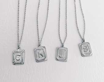 Silver Square Coin Letter Necklace