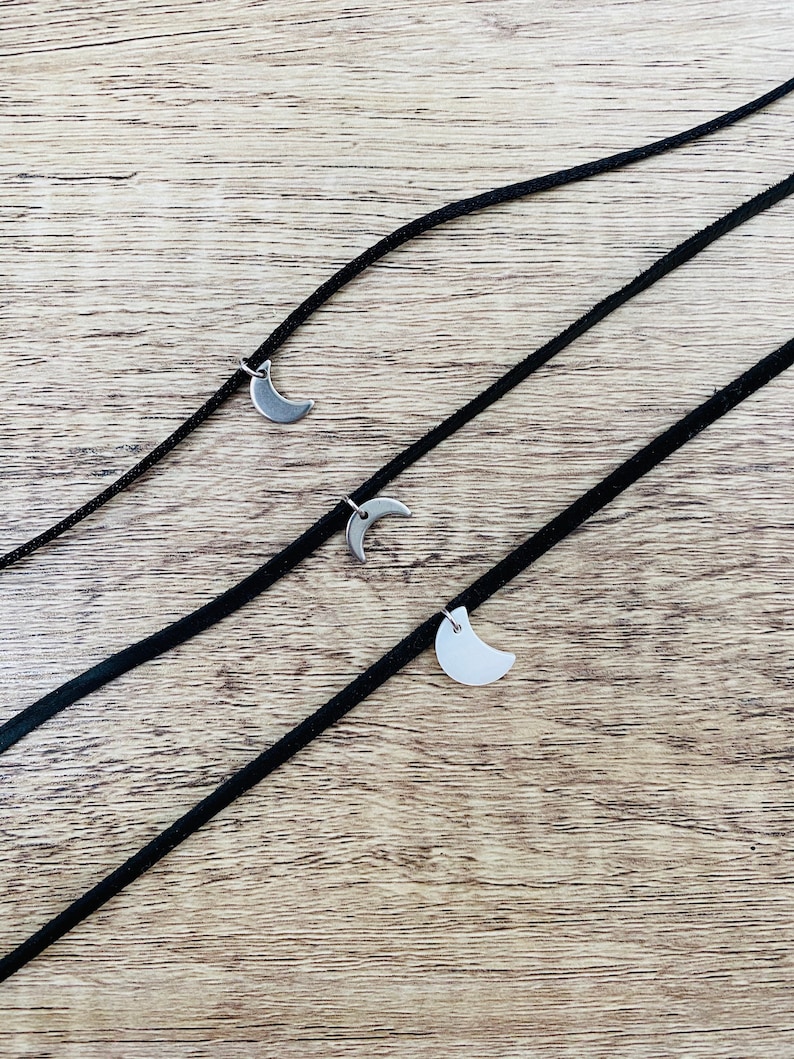 Moon Choker Necklace, Crescent Horn Choker Necklace, Dainty Charm Choker image 3