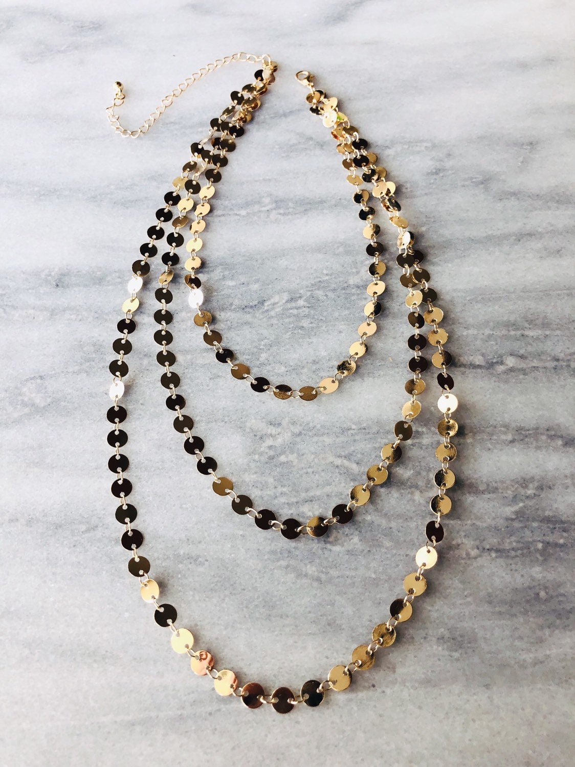 Gold or Silver Disco Baby Triple Layered Disc Necklace