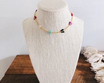 Rainbow Butterfly Linked Gold Chain Necklace