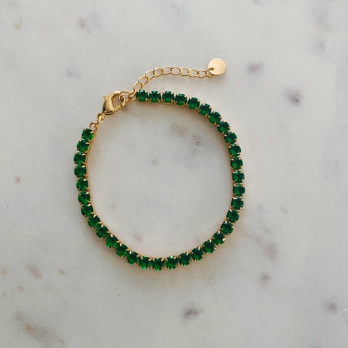 Emerald Green String Bracelet With Zircon Bead Gold CZ Silk Etsy