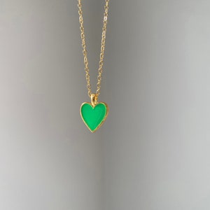 Vibrant Green Enamel Heart or Emerald  Green Pendant Necklace