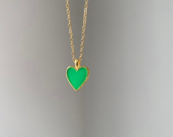Vibrant Green Enamel Heart Pendant Necklace