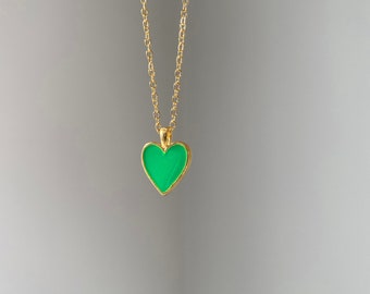Vibrant Green Enamel Heart or Emerald  Green Pendant Necklace