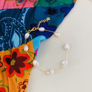 Pearl Beaded Gold Chain Anklet, Pearl Ankle Bracelet