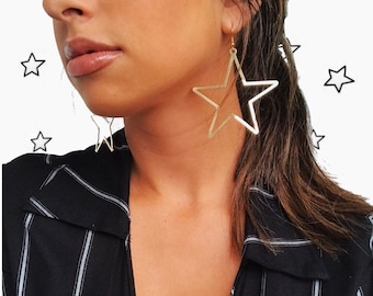 Geometric Star Hoop Earrings in Gold, Silver, or Black Gunmetal Finishes