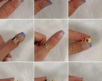 Gold Diamond Letter Adjustable Ring