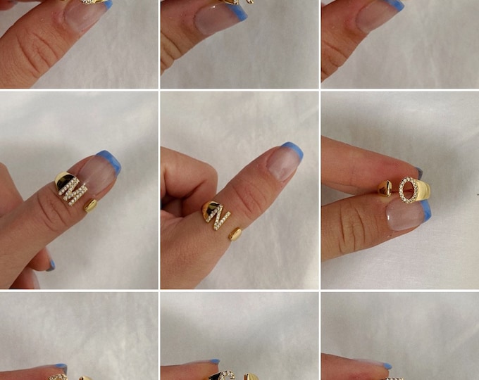 Featured listing image: Gold Diamond Letter Adjustable Ring
