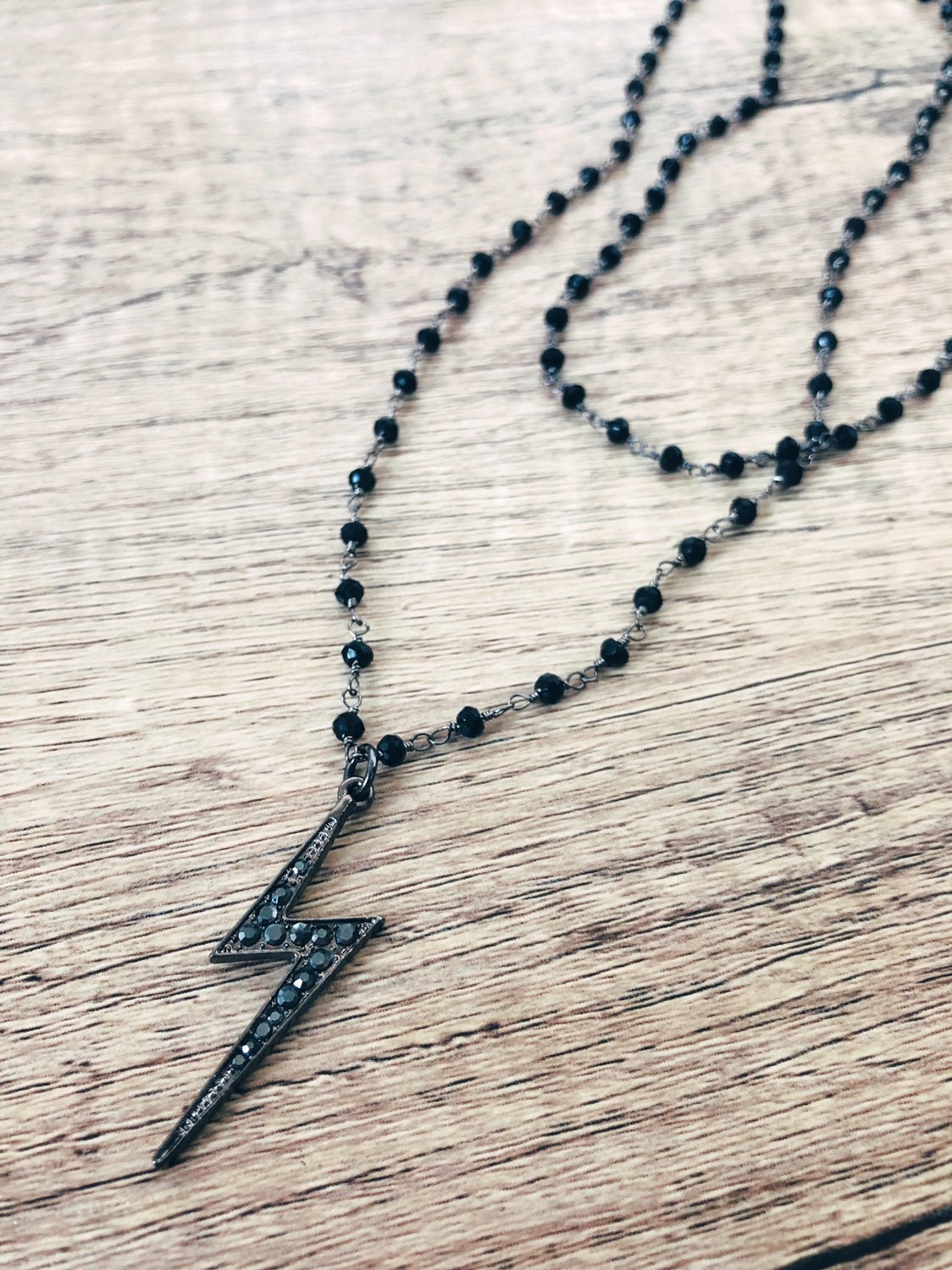 Large Studded Electric Lightning Bolt Rosary Necklace