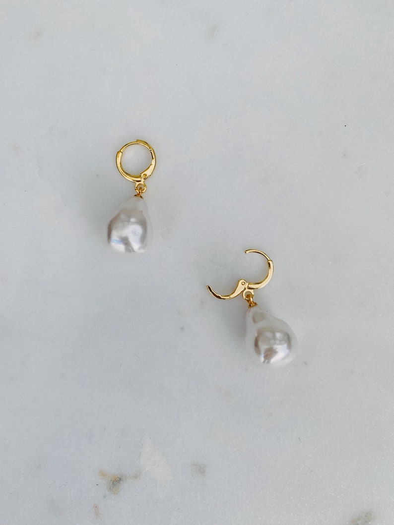 Natural Pearl Huggie Earrings image 3