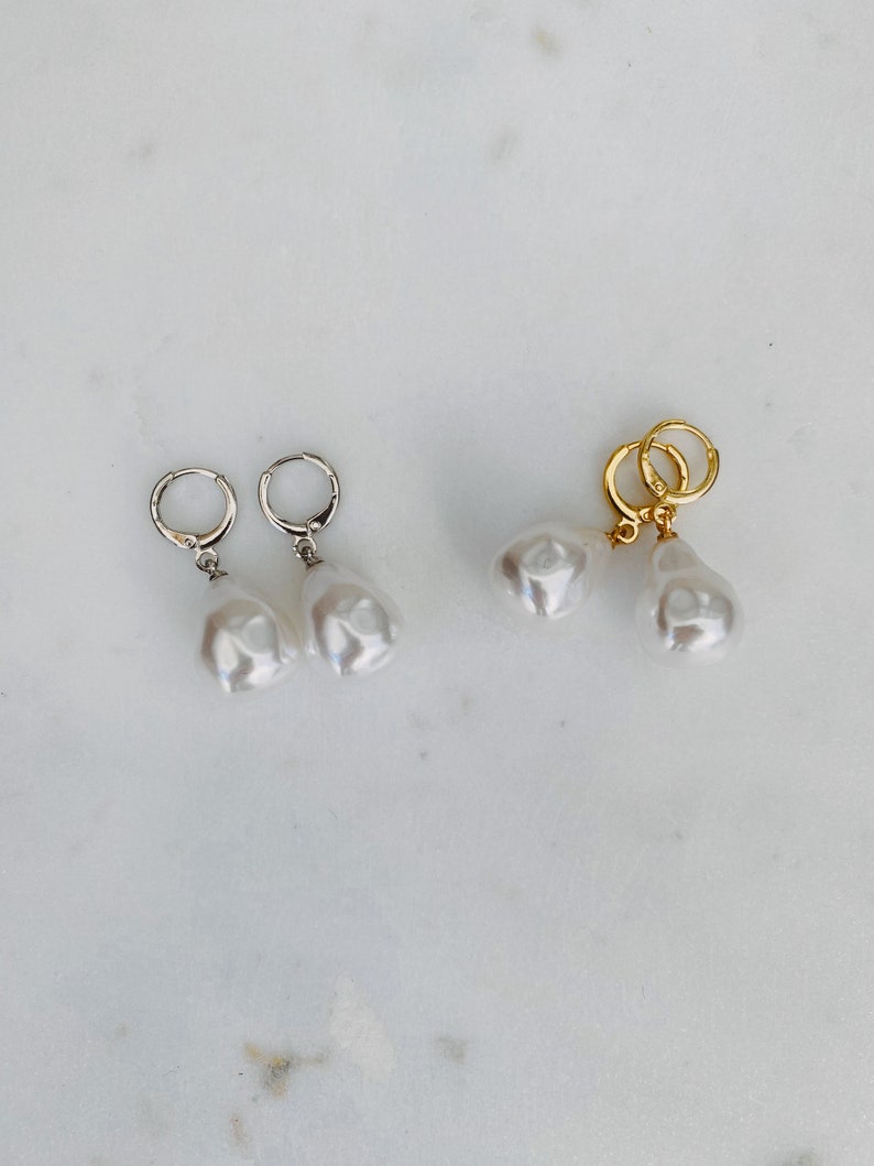 Natural Pearl Huggie Earrings image 9