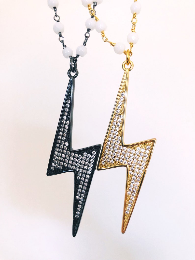 Large Studded Electric Lightning Bolt Rosary Necklace