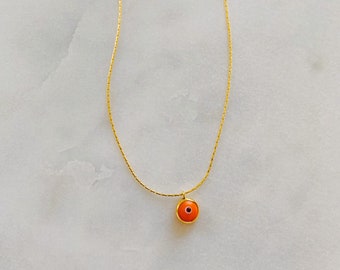 Orange Gold Wrapped Evil Eye Necklace